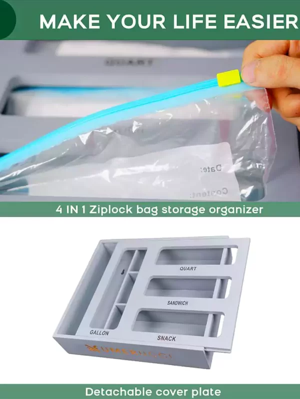 Ziplock Bag Organizer Bamboo, 4 in 1 Grey-P3-P3