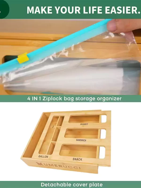 Ziplock Bag Organizer Bamboo, 4 in 1 natrural-P4-P3